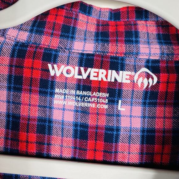 Wolverine Size Large Plaid Flannel Long Sleeve Button Shirt Red 100% Cotton - Picture 3 of 4